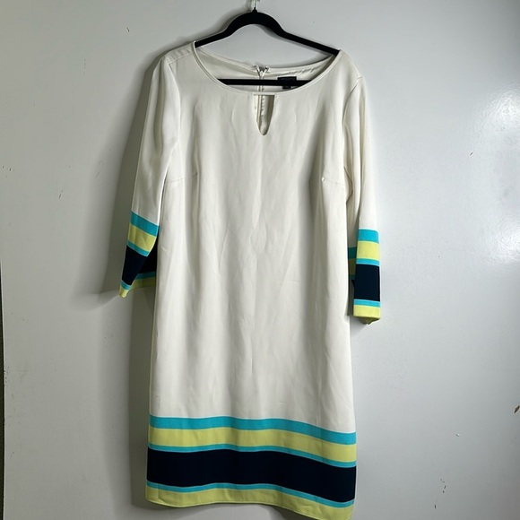 Ann Taylor knee length ivory color block 3/4 sleeves dress size 14T - Picture 3 of 10